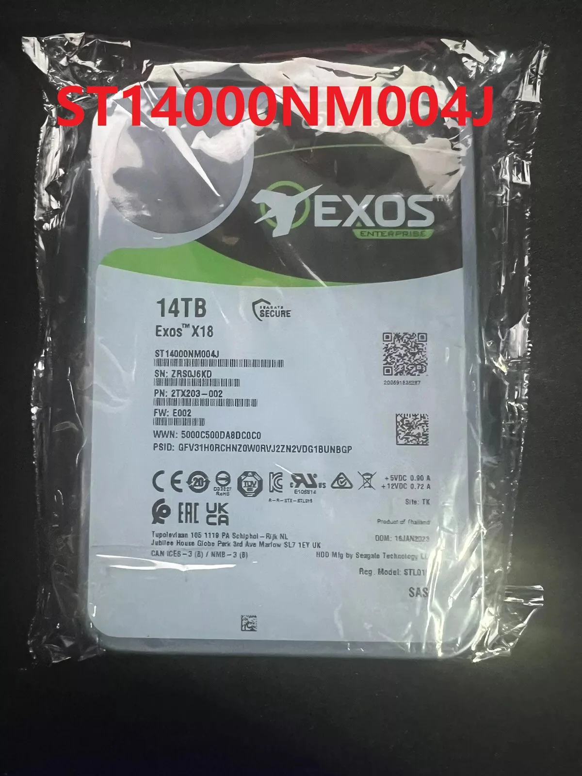 Новый жесткий диск Seagate ST14000NM004J Exos X18 12 ТБ SAS 512E 4Kn 7200 об/мин 256 МБ