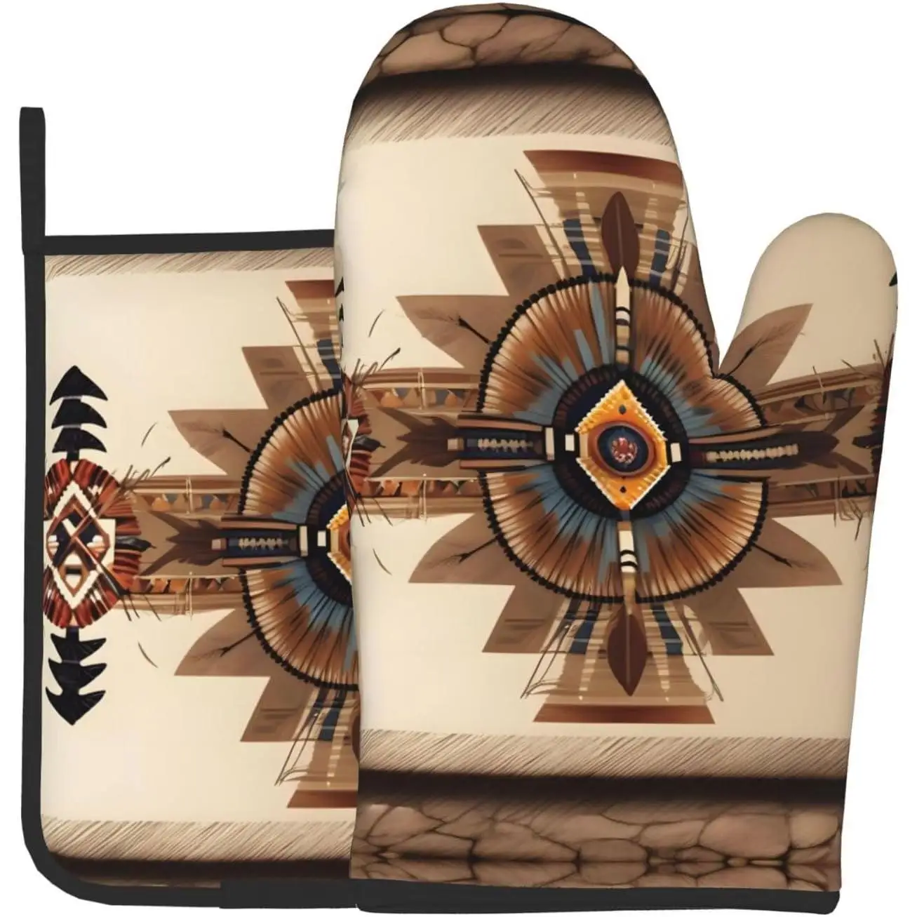 

Native American Painting Printed Baking Set Oven mitt and potholder a Must-Have for Apartments Perfect for Baking and Cooking