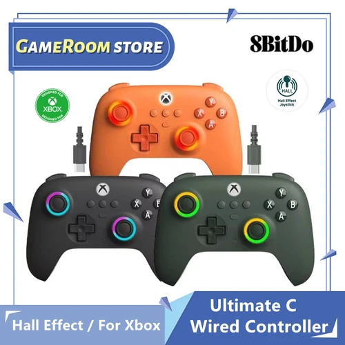 Mando USB con controlador con cable 8BitDo Ultimate C con joysticks de efecto Hall para Xbox Series X, Series S, Xbox One y PC Windows.