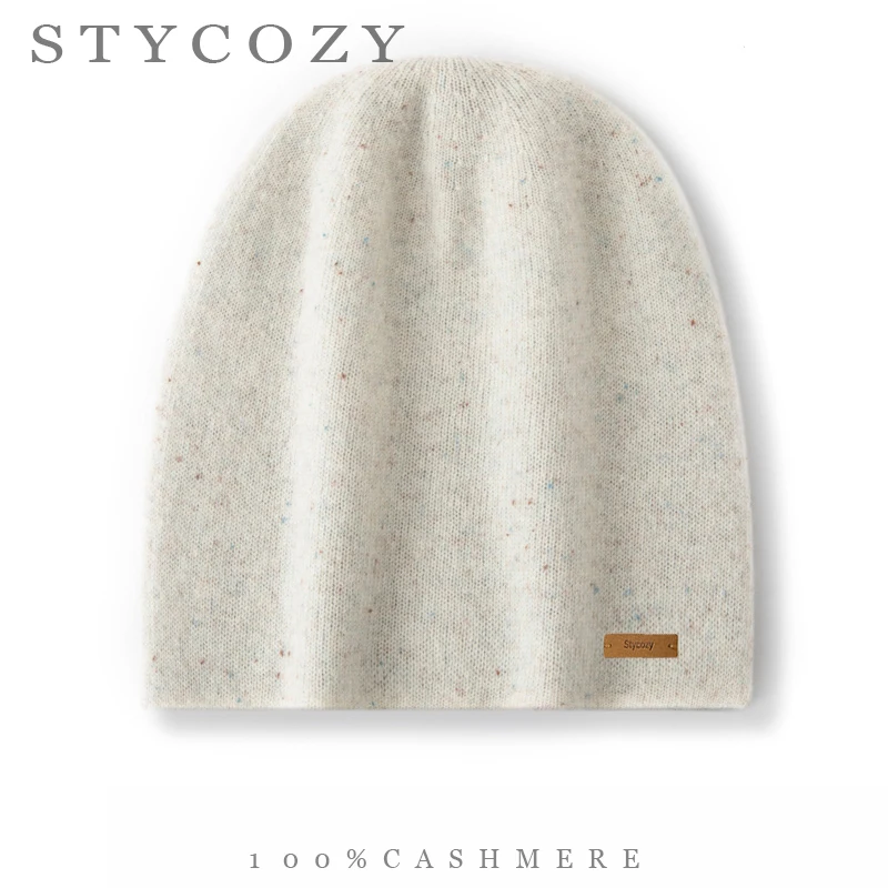 Unisex 100% Cashmere Speckled Knit Beanie Women Double Layer Slouchy Skull Hat MenSoft Warm Casual Cap for Fall Winter Outdoor