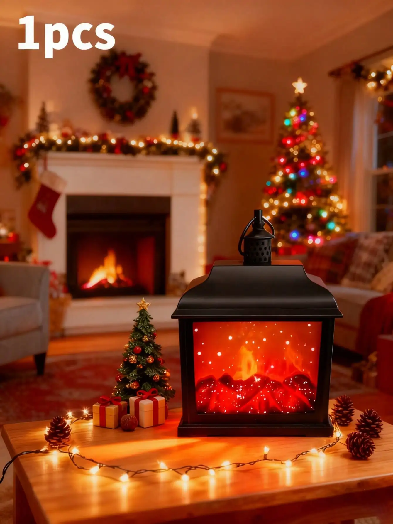 Simulated Flameless Fireplace Light - USB/Battery, Realistic Red Flame, LED Ambient Light for Halloween/Xmas/Living Room/Patio,