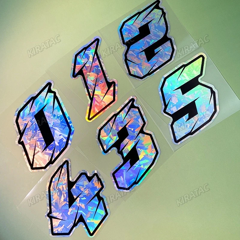 1PC Holographic Carbon Fiber Arabic Numerals Motorcycle Stickers Waterproof Vinyl Decals for BMW KTM YAMAHA Kawasaki Suzuk Honda