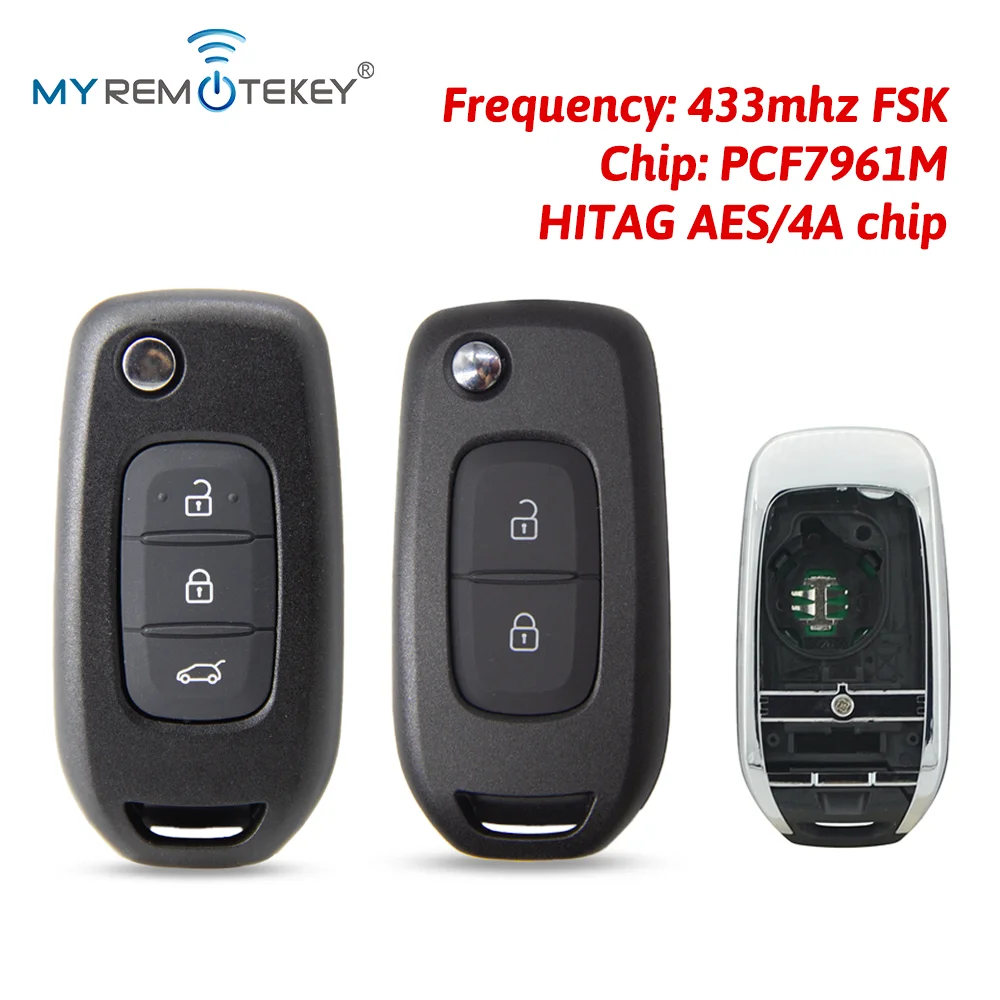 MYREMOTEKEY Flip Remote Key 433MHz 4A Chip VA2/HU136 for Renault Clio Megane Captur Kadjar Duster Logan Sandero 2013-2022