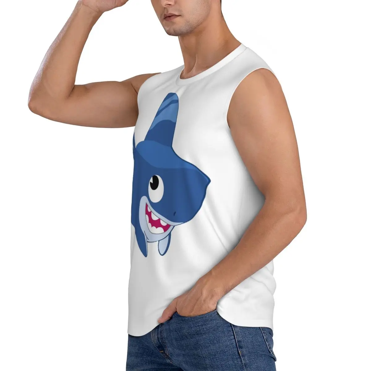 Funny Shark Dog Men Sleeveless Tank Tops Quick Dry Breathable Gym Fitness Running Summer Casual Sport Vest