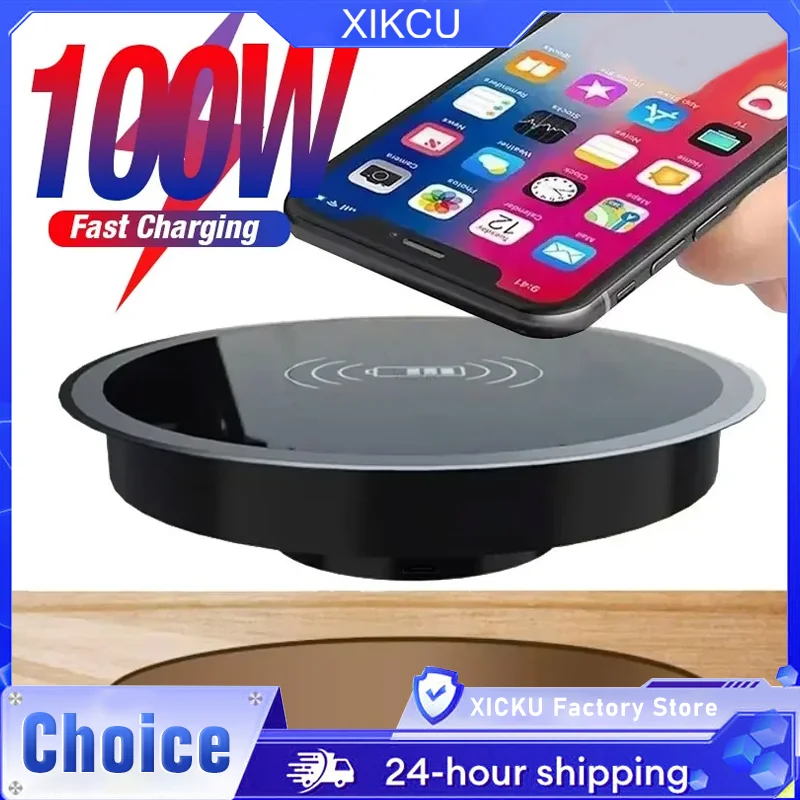 100W Quick Wireless Desktop Embedded Charger For iPhone 16 15 14 13 12 Samsung Huawei Xiaomi Oppo Phone Fast Inductive Charging