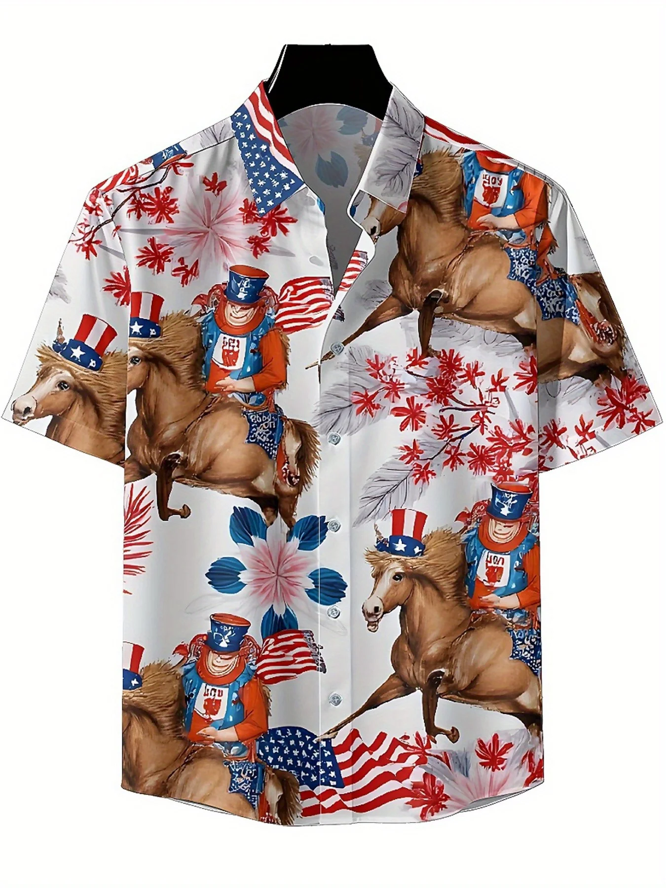 Men's Plus Size Hawaiian Shirts American Rider Pattern,New Summer Fashion Tops,Hip Hop Streetwear