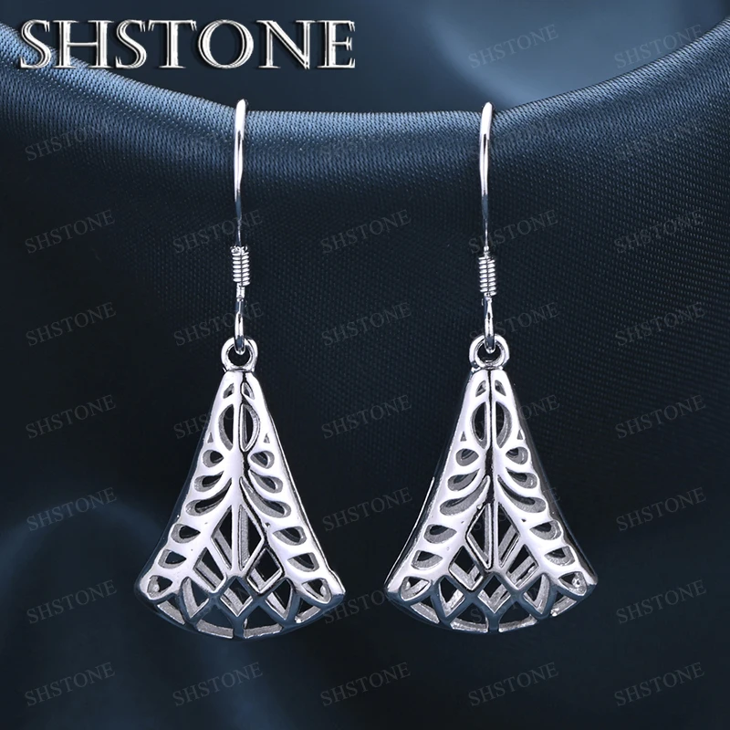 

Retro Pattern 925 Sterling Silver Hollow Fan-Shaped Drop Earrings Delicate Design Jewelry Accessories Lady Charm Wedding Party