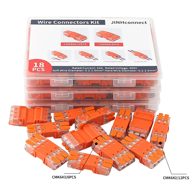 JINH 18Pcs CMK64 Board-to-Wire Quick Plugs Set Compact Insulated Male-Female Block Assortment for Electrical Panel Hookup