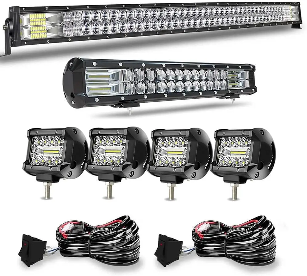 

Curved Led Light Bar 5D +20Inch 5D Led Light Bar+4X 4Inch Led Cube Pods W/Wiring Kits Roof Bull bar Grille for Wrangler F150 Kub