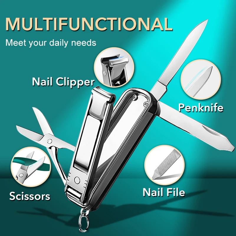 4 In 1 Folding Nail Clippers Scissors Manicure Nail Cutter Stainless Steel Clipper Nail Nippers Toenail Multifunctional Tools