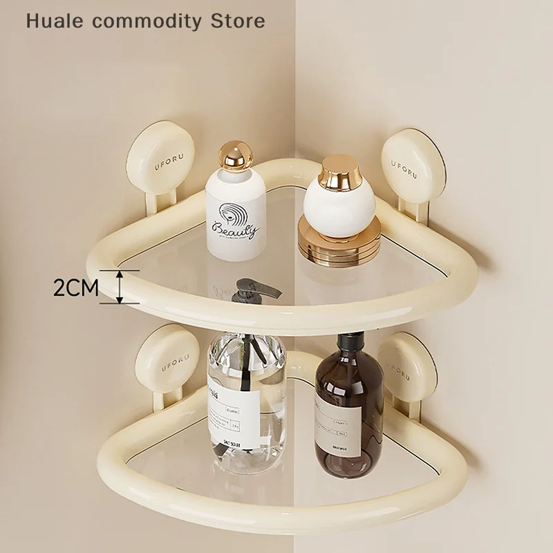 Scaffale triangolare con ventosa in plastica, montato a parete, senza punzonatura, disinfettante per le mani, portaoggetti, organizer per doccia drenabile per la casa