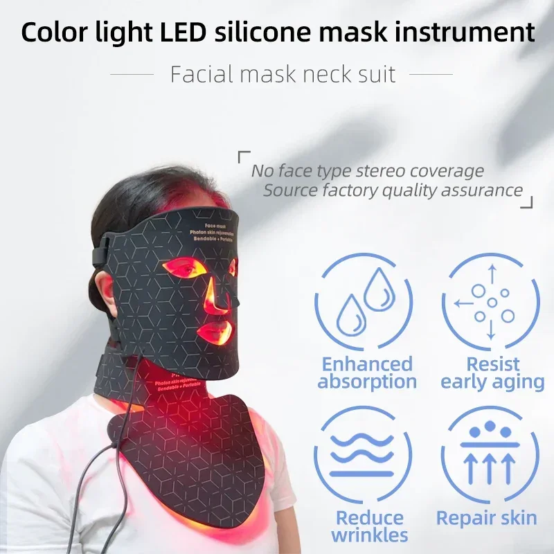 Masque Facial à Lumière LED 4 Documents, Photon, Proche Infrarouge, Thérapie à la Lumière Bleue et Rouge, Lumière pour la Peau, Pro, avec Sangle de Cou