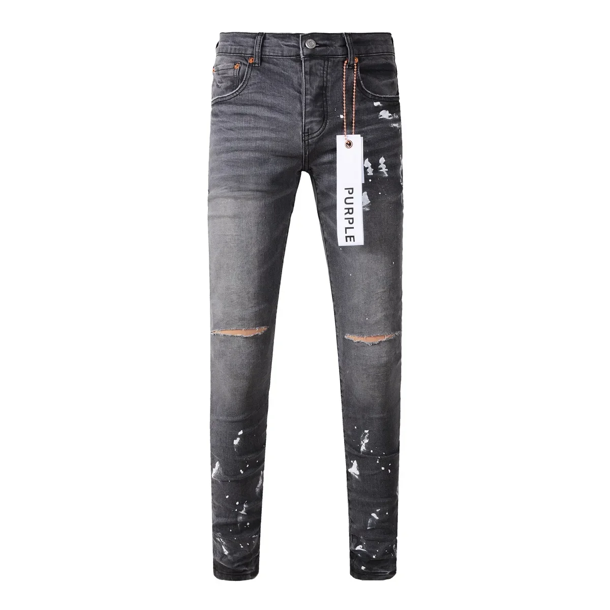 American High Street Ripped Jeans Gray Paint Splatters Fashionable Ripped Jeans Retro Jeans Are Comfortable and Easy To Wear