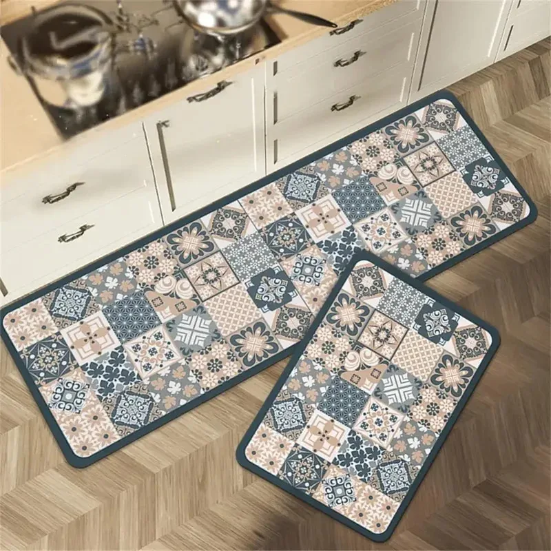 VIKAMA Tapis de cuisine marocain vintage antidérapant et résistant à la saleté, tapis de sol pour balcon, buanderie, porche, porte d'entrée, décoration de la maison