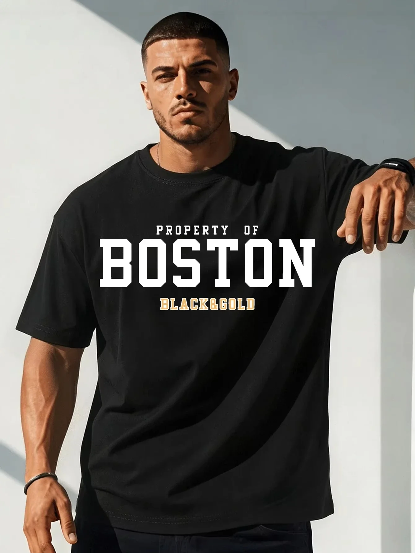 Men's Summer Letter-Printed Sports Crew-Neck Short-Sleeve T-Shirt Casual Fashionable Loose-Fitting Minimalist Men's Top