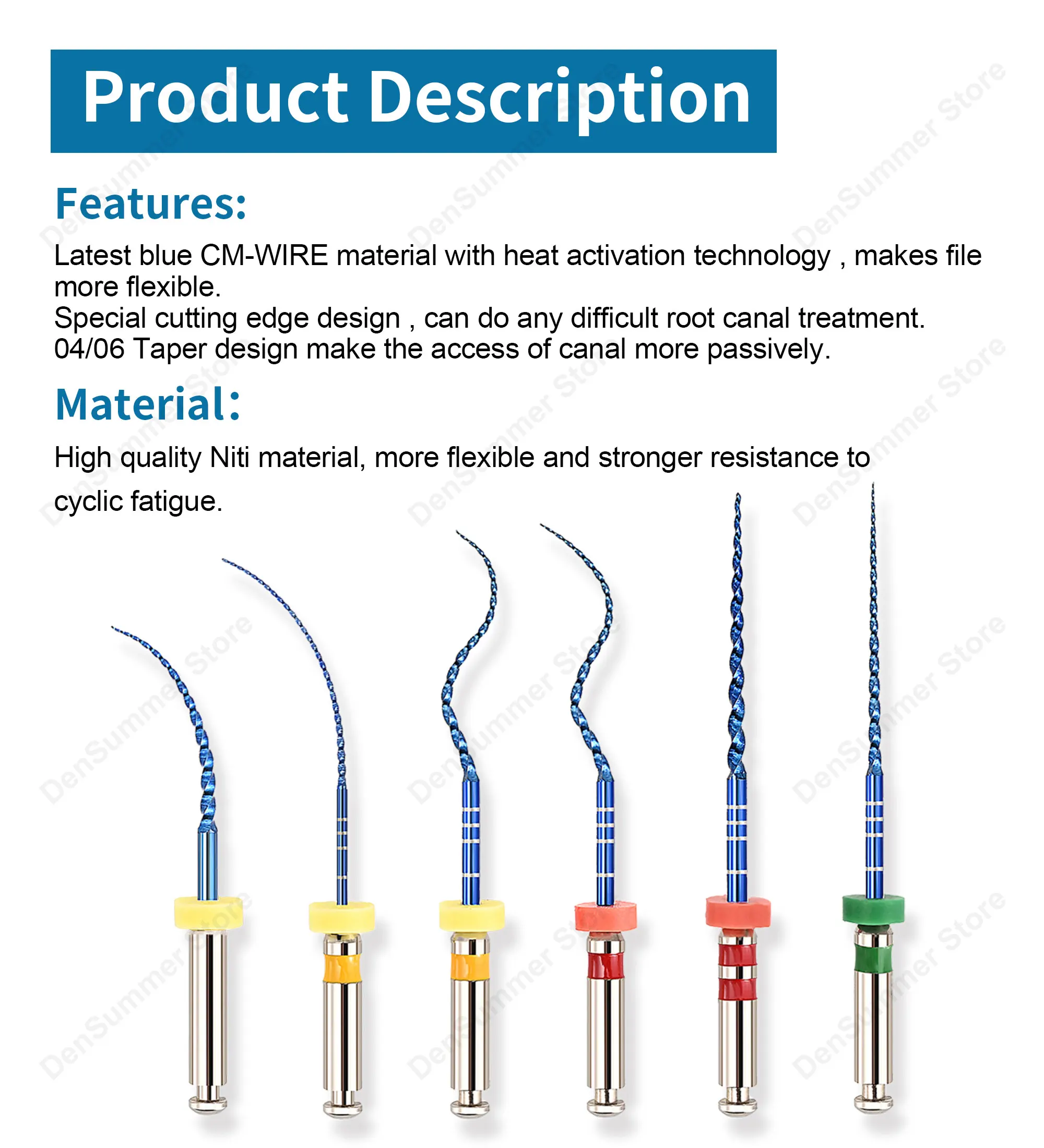 DenSummer Dental Rotierende Endodontische Feilen 04 06 Taper, Wärmeaktivierte Nadelfeilen für Wurzelkanalreinigung und -behandlung – Detail 3