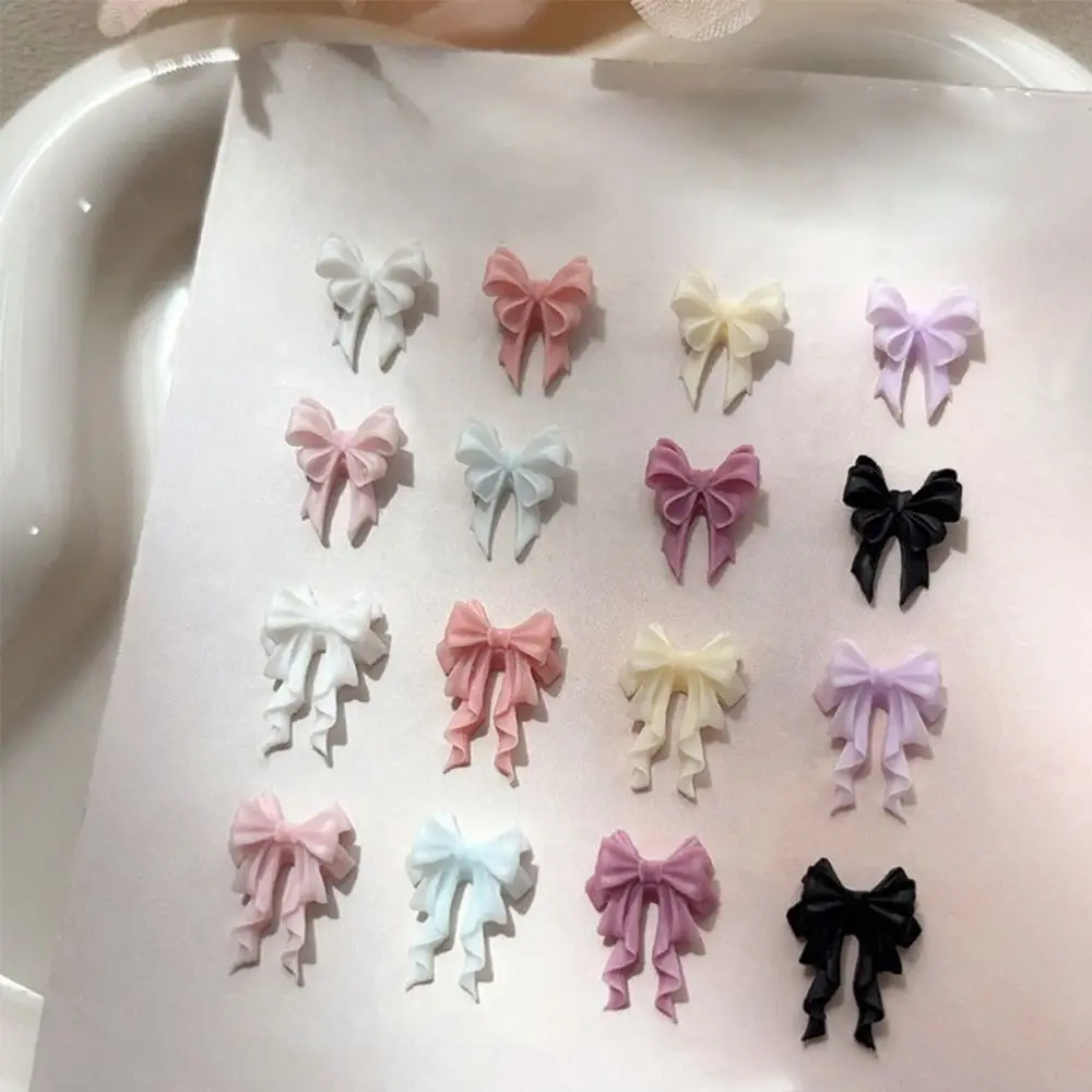 30PCS Multiple Colors Fairy Waved Pearl Bowknots Minimalist Design Resin Material Bow Nail Decorations Bowknot Shape