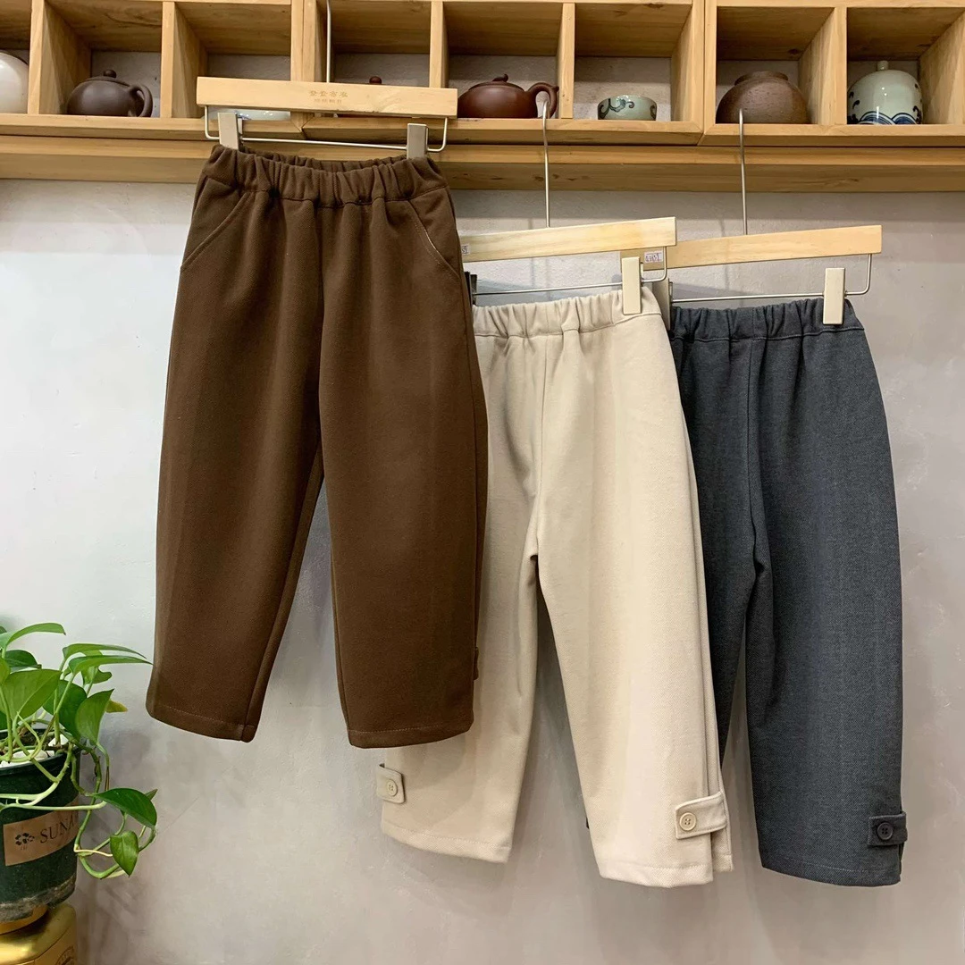 

Kids pants 2024 late autumn Korean version thickened casual trousers plain clothes