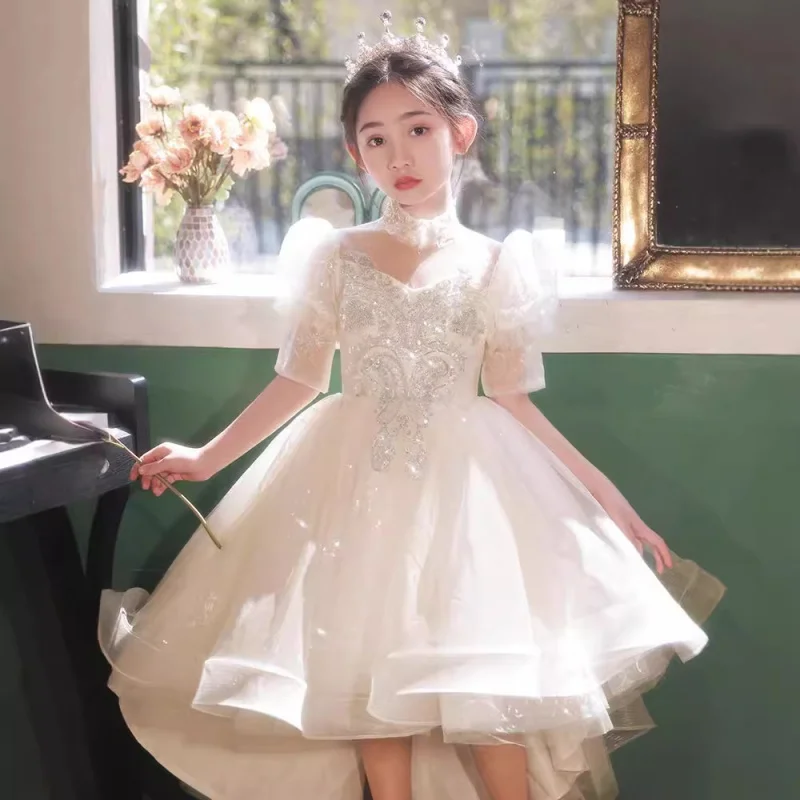 

Children's 's Birthday Princess Flower Wedding Niche Puffy Girl's Host Piano Performance Dress