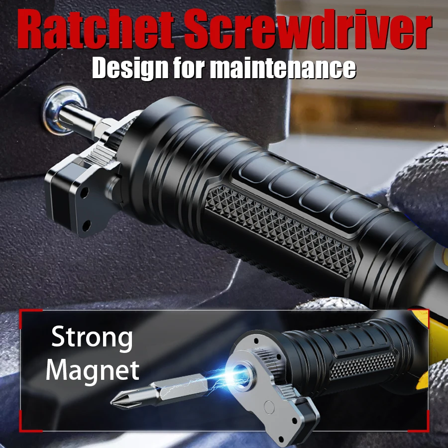 Portable Zoom Security Flashlight -1200LM with Window Breaker/Magnet Base/110dB Alarm, Tactical Self-Defense Torch (SOS Strobe)