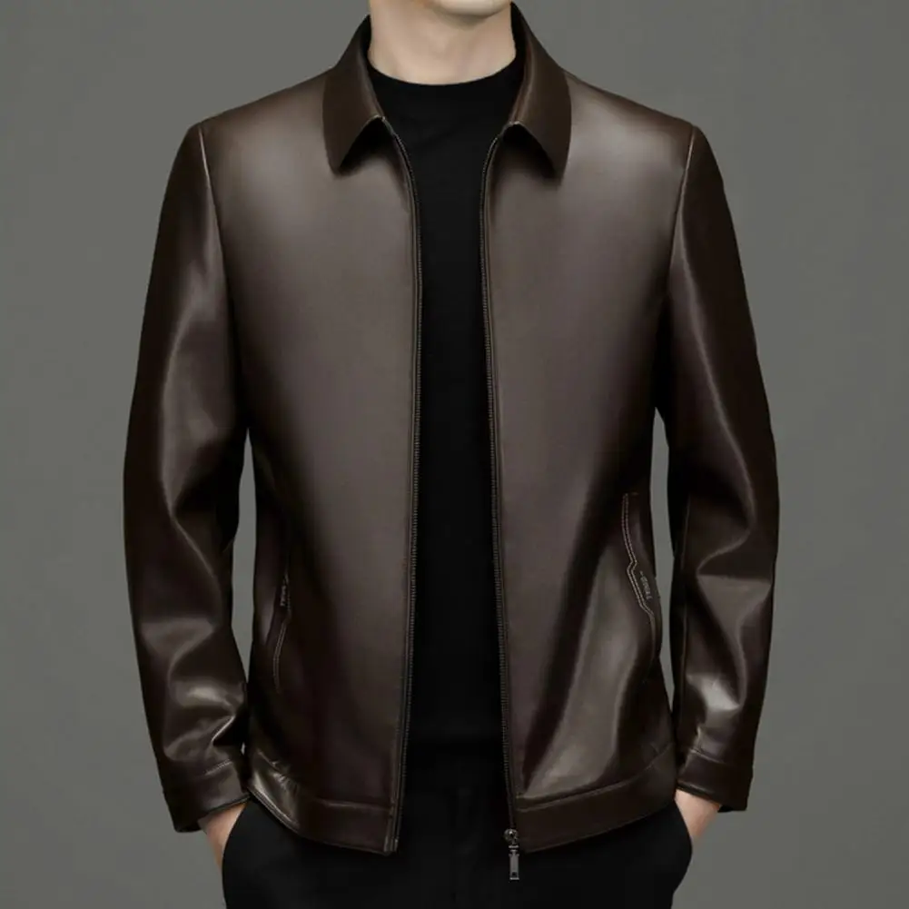 Men Faux Leather Jacket Men's Faux Leather Motorcycle Jacket with Collar Warm Windproof for Autumn