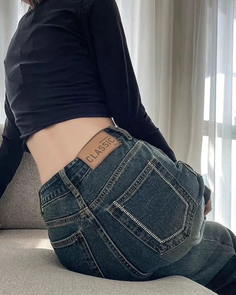 New Trendy Vintage Wide Leg Jeans For Women Slim Fit High Waist Style Features A Straight Loose Fit For Comfortable Floor Length