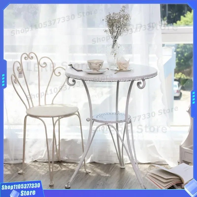 Vintage French Style Wrought Iron Small Round Table and Chair Set for Outdoor Balcony Garden Patio Leisure Dining Furniture
