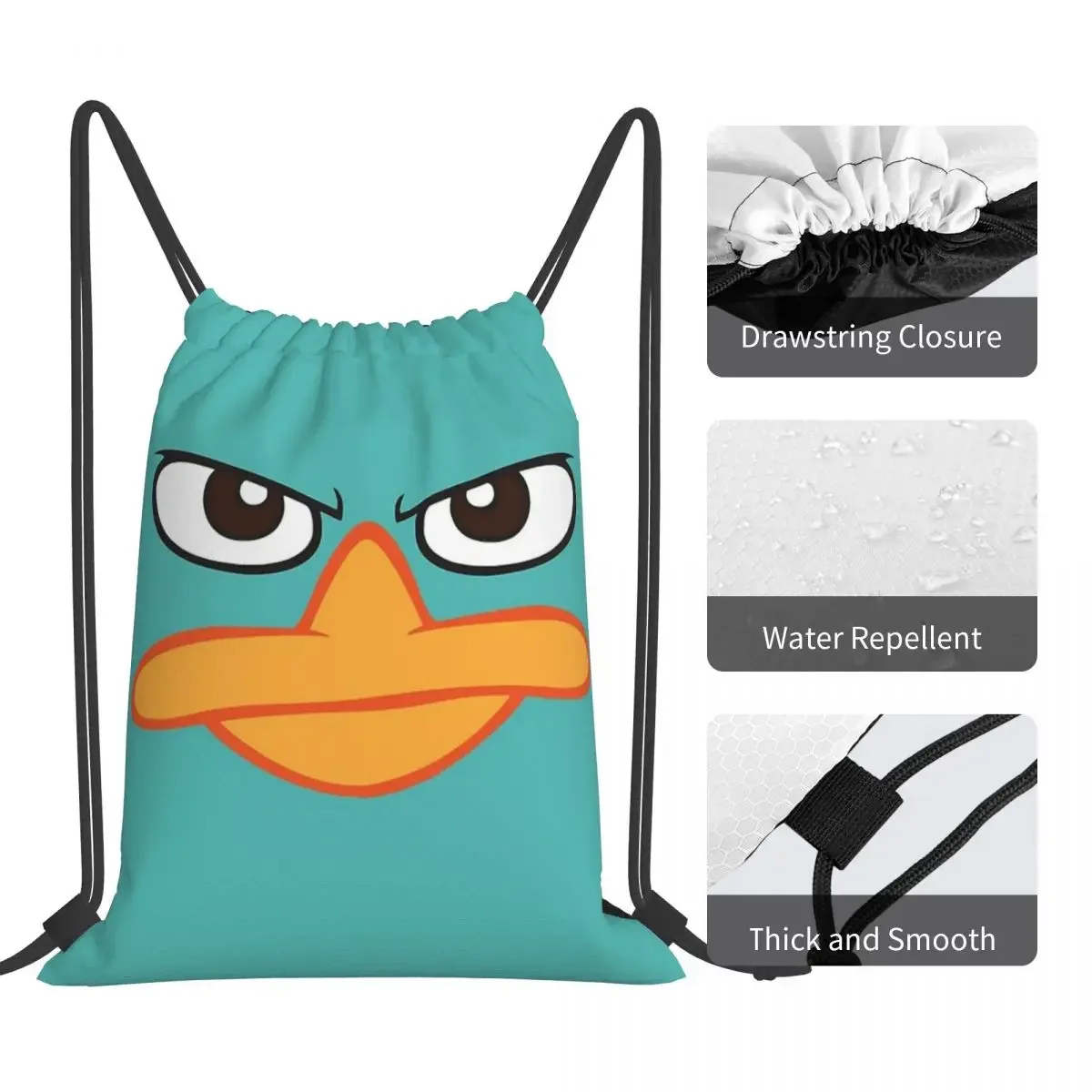 Perry The Platypus Mask Backpacks Portable Drawstring Bags Drawstring Bundle Pocket Sports Bag BookBag For Travel Students