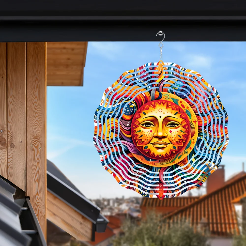 Sun Art Mandala Spinning Decoration, Metal Kinetic Art Piece, Capable of 360° Rotation, for Use As a Wind Spinner Hanging.