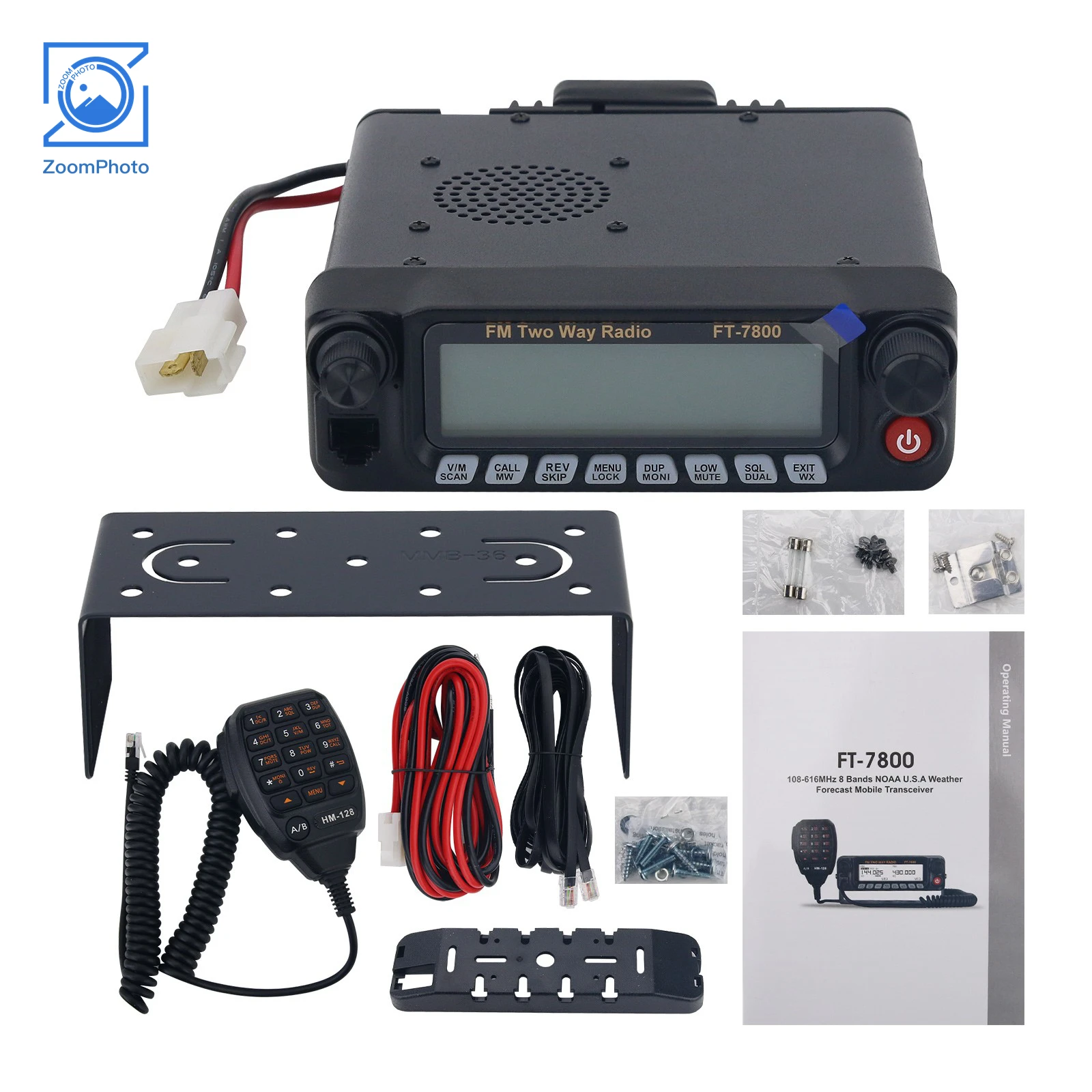 HamGeek FT-7800 VHF UHF Dual Band TX Car Mobile Radio Multi-band Air Band RX Car Walkie Talkie 50W 1000CH Detach Front Panel