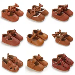 Cute Baby Casual Shoes Baby Bow Anti slip Rubber Soft Sole Flat Shoes PU First Walker Newborn Bow Decoration Mary Jane