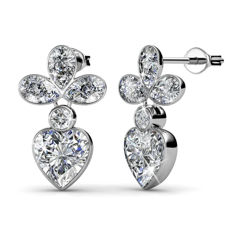 

Daisini Heart Cut Dangle Earrings Setting Swarovski Crystals for Women 925 Sterling Silver Fashion 18k White Gold Plated Jewelry