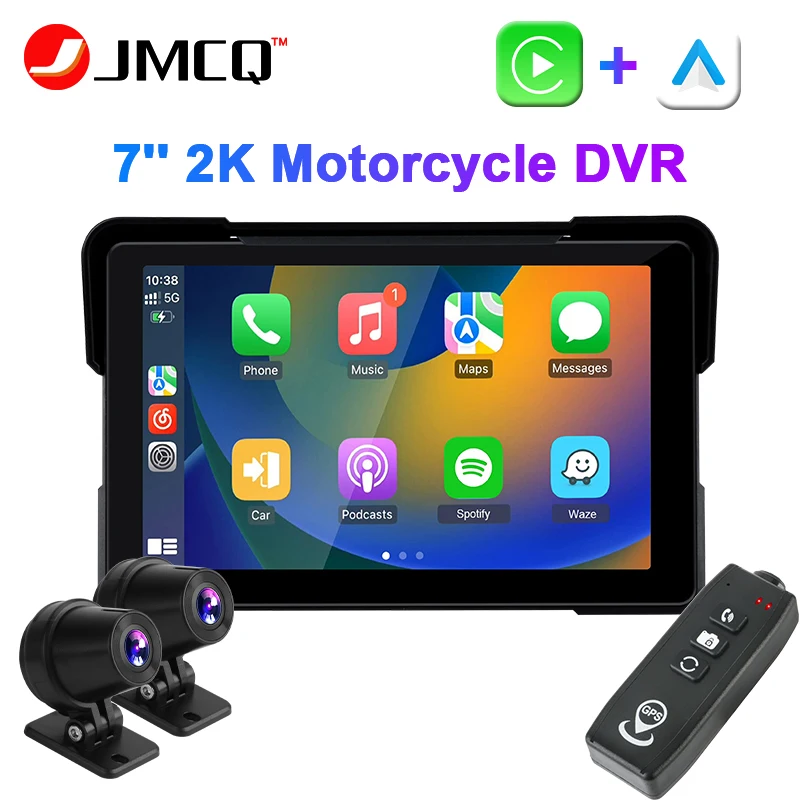 JMCQ 7inch 2K Motorcycle DVR IPX7 Waterproof Carplay Display Screen Portable Motorcycle camera WIFI GPS Dash Cam Auto Monitor