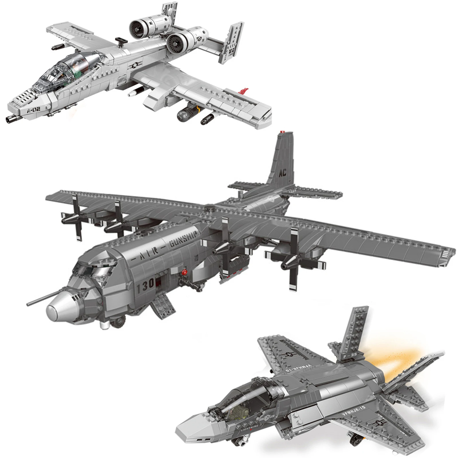 New Xingbao Military Bricks Series 3 Styles Aircraft Set A10 Fighter AC130 Aerial Gunboat F35 Fighter Building Blocks Adult Toys