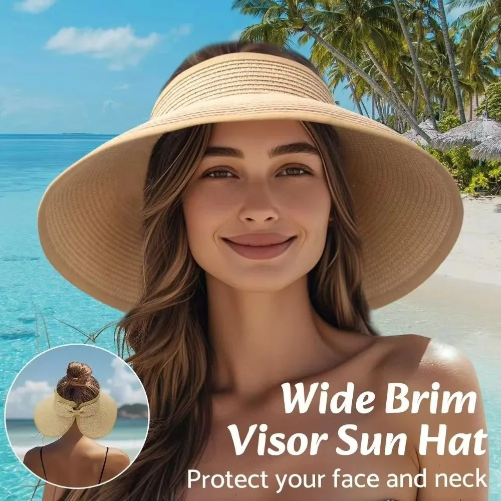 New Bohemian Style Women's Sun Hat Wide Brim Rollable Sun Visor Hat Foldable Straw Beach Hat Outdoor & Travel