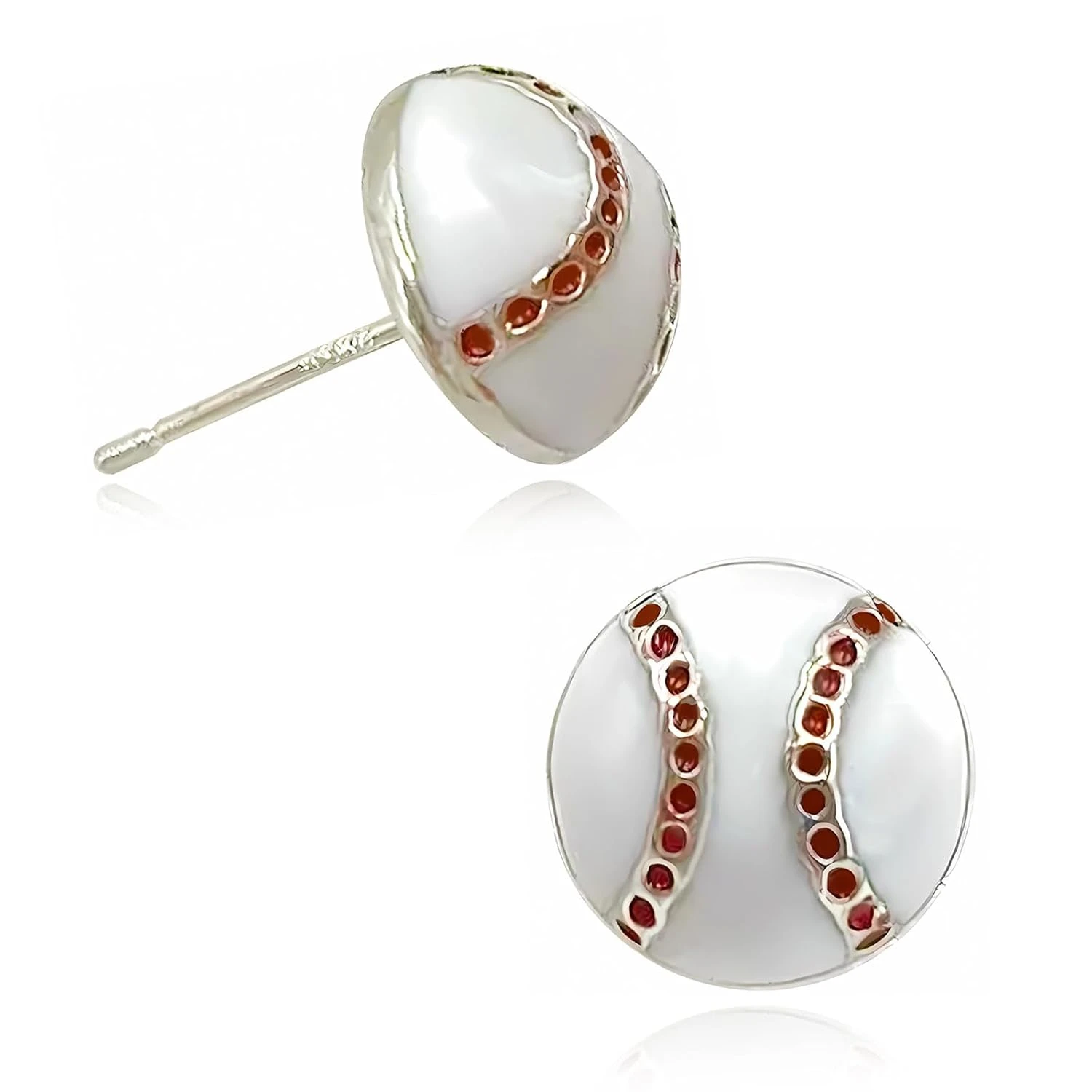 925 Sterling Silver Ball Earrings Studs for Women Baseball Earrings for Sensitive Ears Handmade Sports Jewelry for Birthday Anni