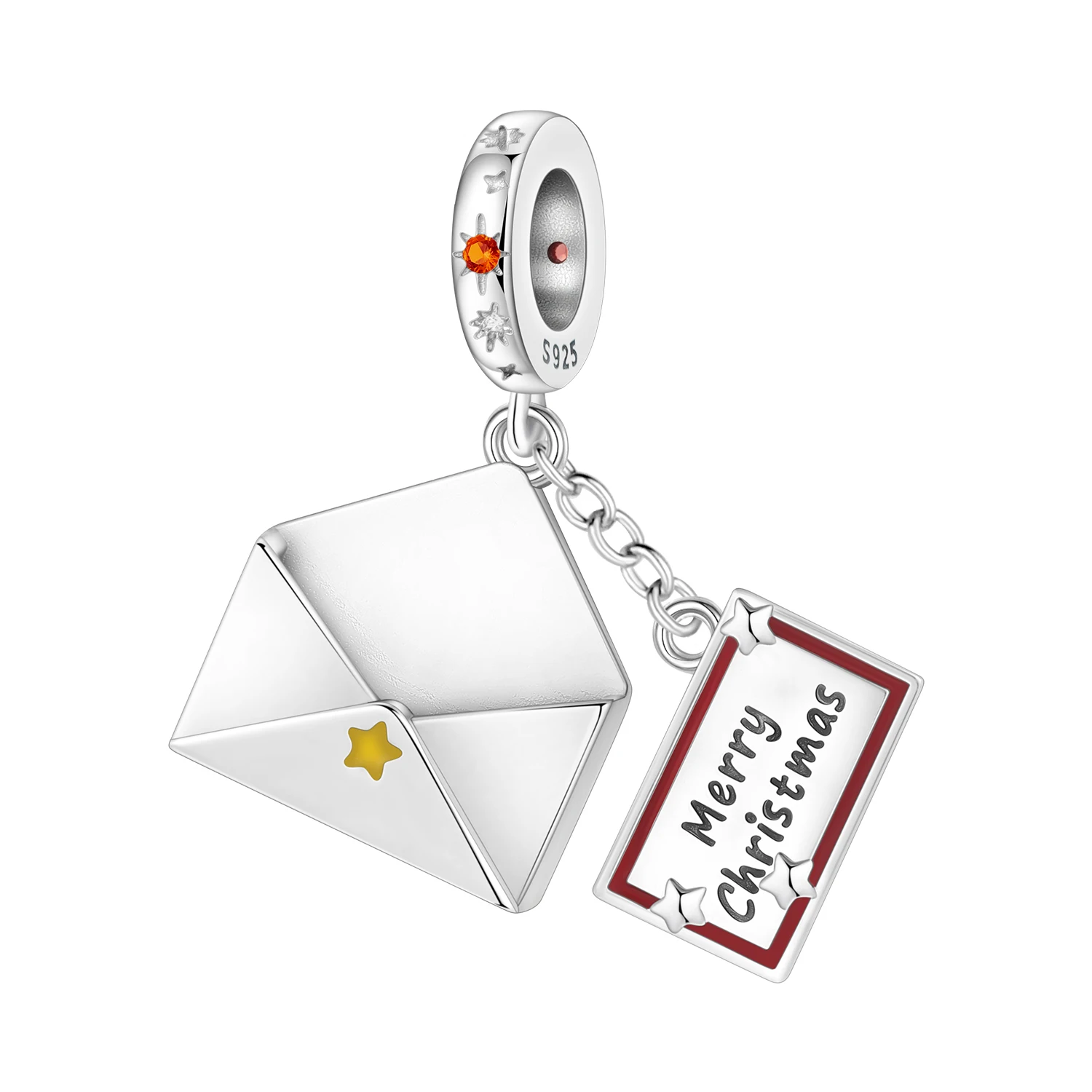 S925 Sterling Silver Christmas Envelope Dangle Charm Openable Greeting Card Bead Merry Christmas Pendant Fit Bracelet Xmas Gift
