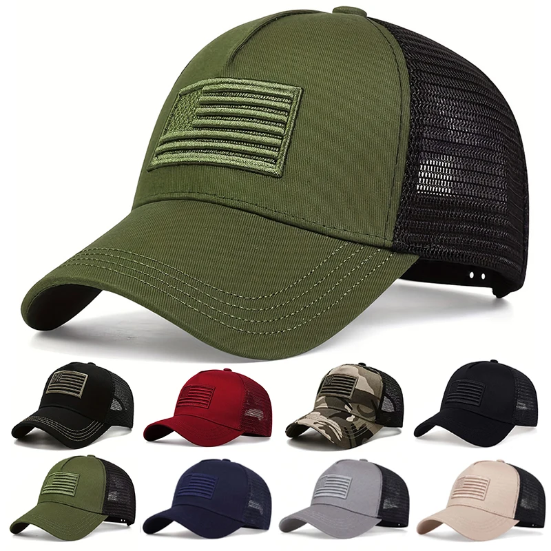 Unisex-Baseball-Netzkappen mit amerikanischer Flagge und Stickerei, für Frühling und Sommer, für den Außenbereich, verstellbare Freizeithüte, Sonnenschutzhut, Sportkappe – Detail 1