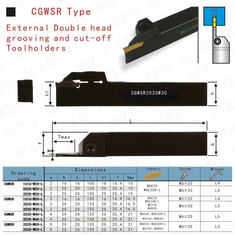 Coupeur externe de tour CNC, rainurage WGE 2.0, 3, 4, coupe, donholder, séparation, rainuré, outils de sac à dos CGW, inserts en carbure, 5 pièces