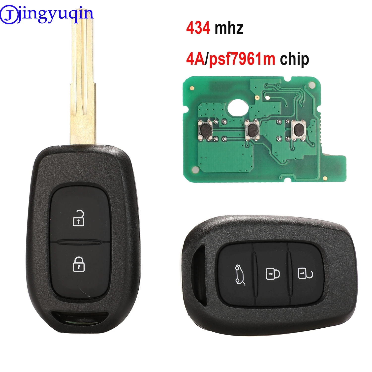 jingyuqin zdalny klucz 2/3 przycisk 434MHZ z chipem 4A PCF7961M dla Renault Sandero Dacia Logan