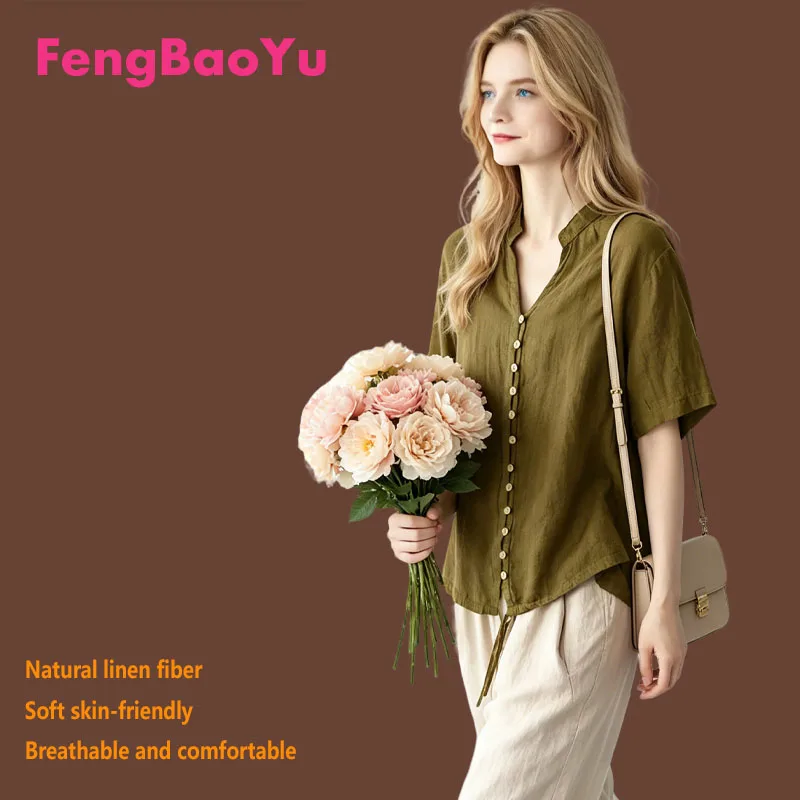 

Solid Color 100% Natural Linen Women's Long-Sleeved Loose Top - Simple and Elegant, Casual and High-End Top