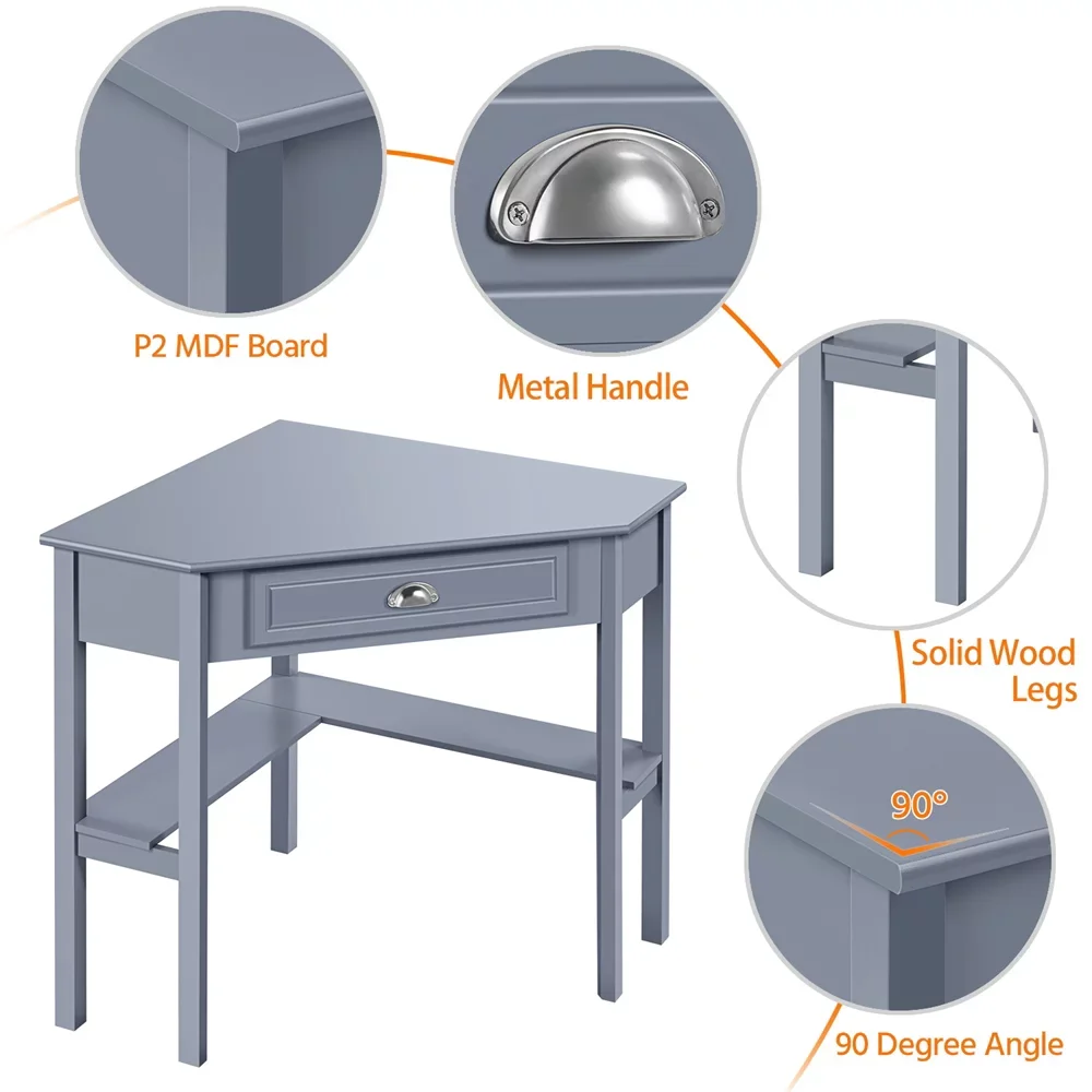 2023 New Easyfashion Corner Writing Desk with Storage Drawer Computer Desks