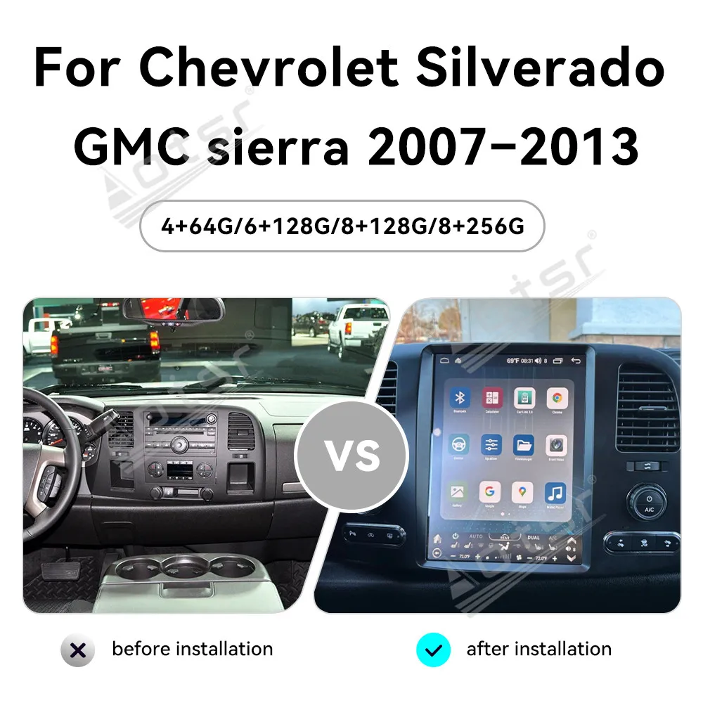 

12,1 ''Android 13 для Chevrolet Silverado GMC Sierra 2007-2013 Tesla Style сенсорный автомобильный экран навигации Carplay автомобильный радиоприемник DSP BT