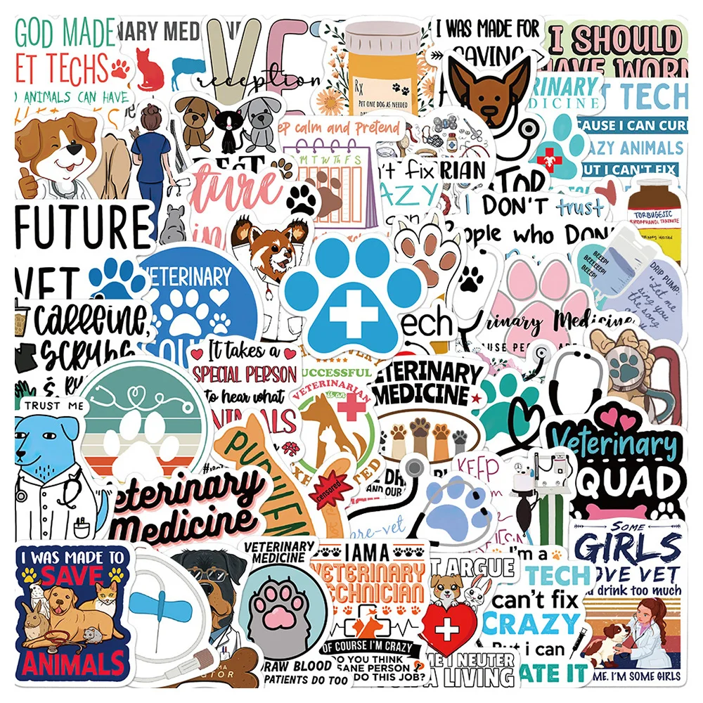 50pcs Cartoon Veterinary Stickers For Laptop Stationery Scrapbook Scrapbooking Material Custom Sticker Craft Supplies Vintage