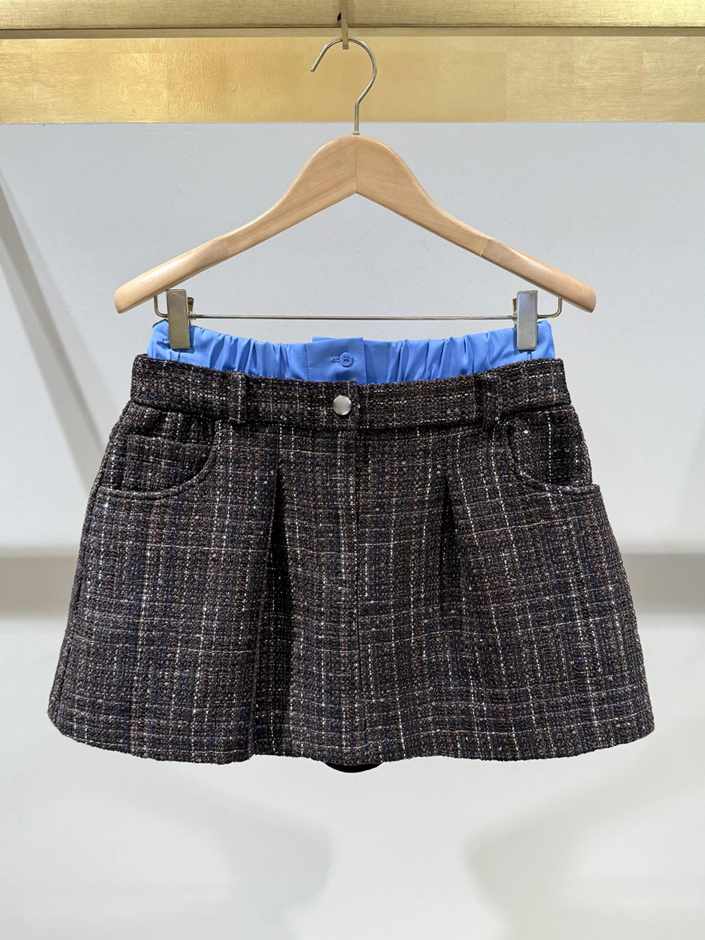 

M Home Nan You Высококачественные женские осенне-зимние дизайнерские брюки с двойной талией и твидовой клетчатой юбкой, простые брюки для поездок на работу