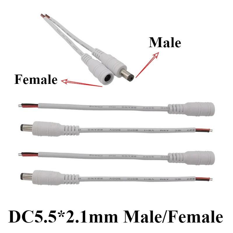

DC5.5*2.1 Male Female DC Cable Power Adapter Connector 5.5x2.1mm Plug Adapter Wire 15cm 22AWG for TV Camera LED Strip Tape Light