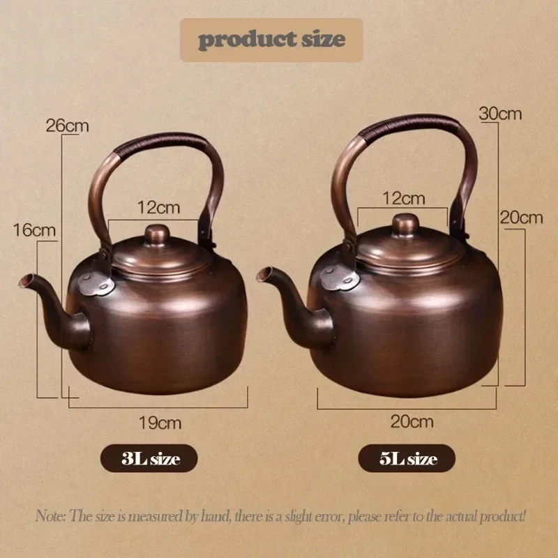 

3L Vintage Copper Pot Red Copper Boiling Kettle Home Teapot For Gas/Induction Cooker Tea Infuser Health Tea Pot