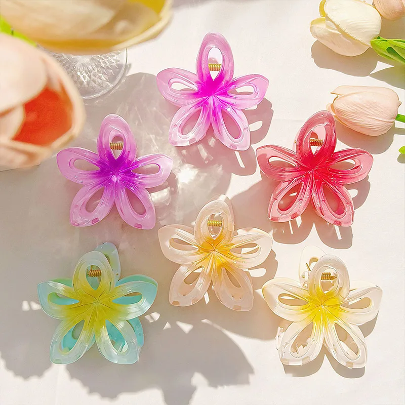 ​​​4/8cm Plumeria Flower Hair Claws Girls Ponytail Holder Shark Clip Outdoor Casual Hairpin Barrettes for Women Hair Accessories