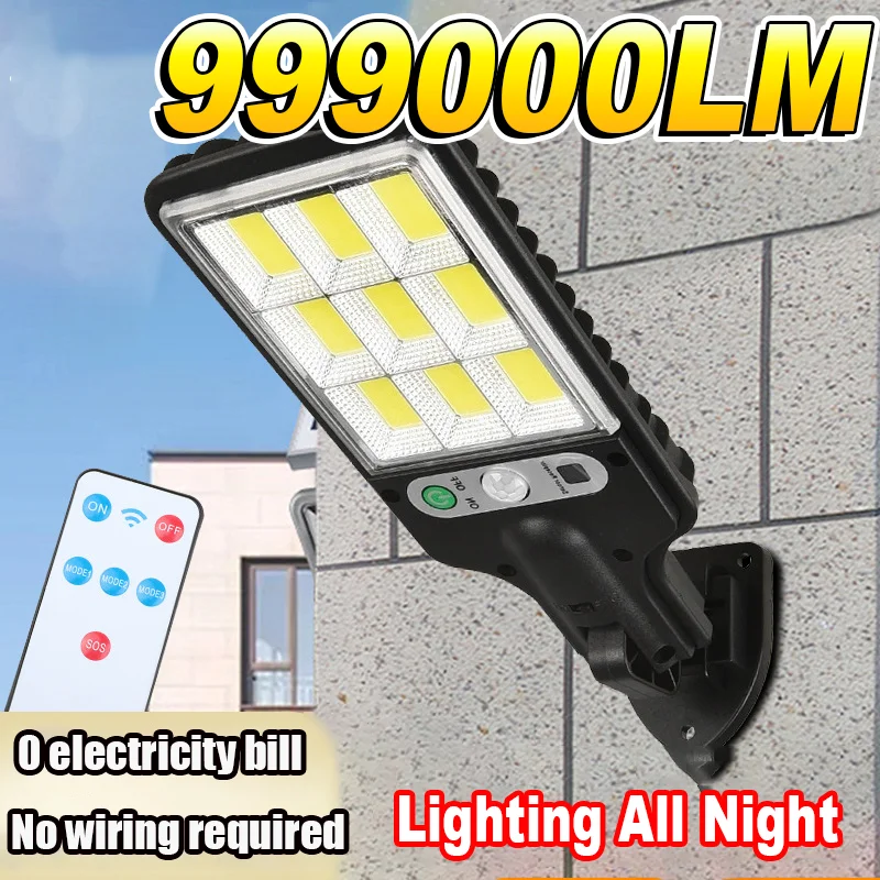 

Наружные солнечные светодиодные фонари водонепроницаемые 999000 LM Супер яркий солнечный настенный светильник с датчиком движения, дистанционным управлением, садовый уличный фонарь