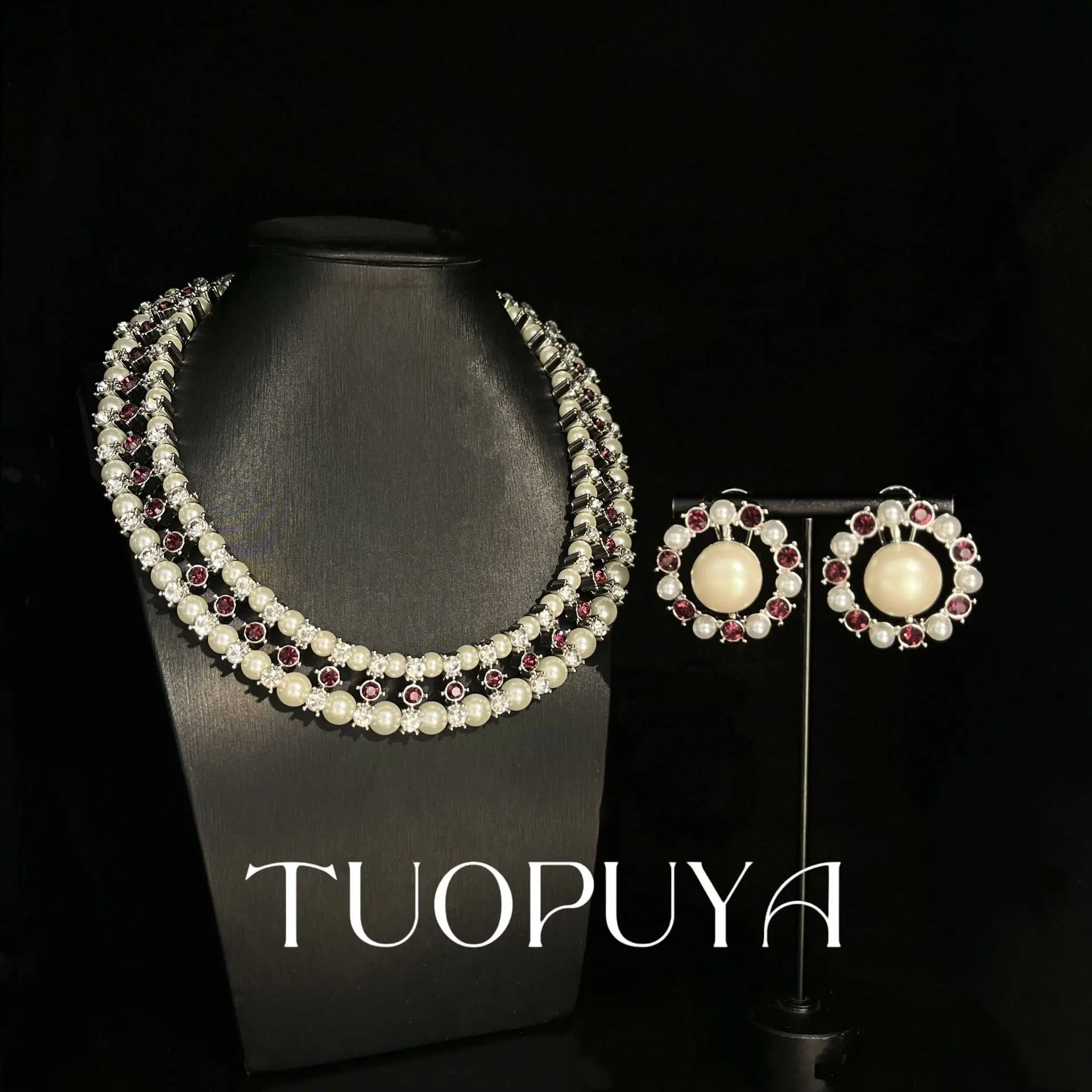 

Новый стиль Европы и Америки, французский винтажный комплект серег со стразами, элегантное жемчужное ожерелье, легкий роскошный комплект украшений для женщин